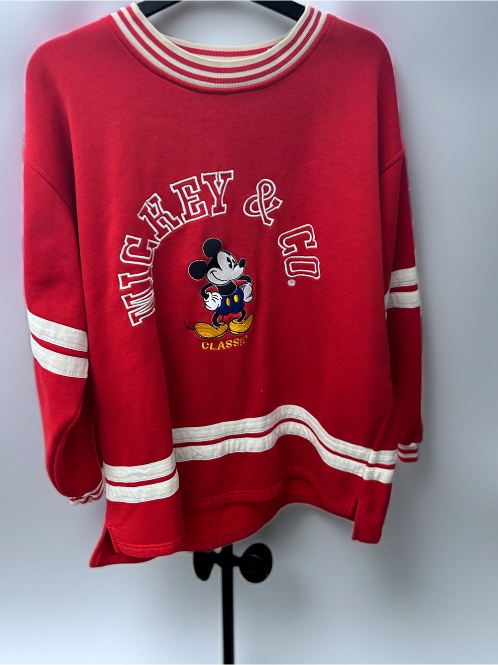 Disney Mickey & Co. Classic Red Varsity Sweatshirt Embroidered Mickey Size Large